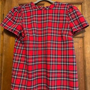 Draper James Red Plaid Short Sleeve with ruffle Top with bow accent